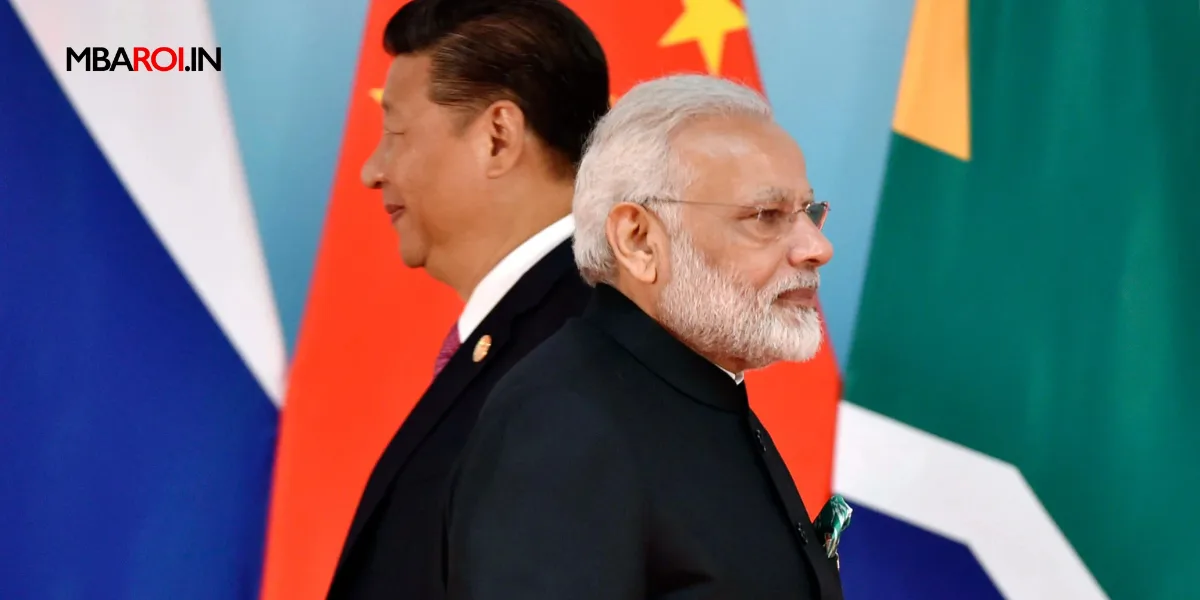 India-China relations depicted by prime ministers and flags