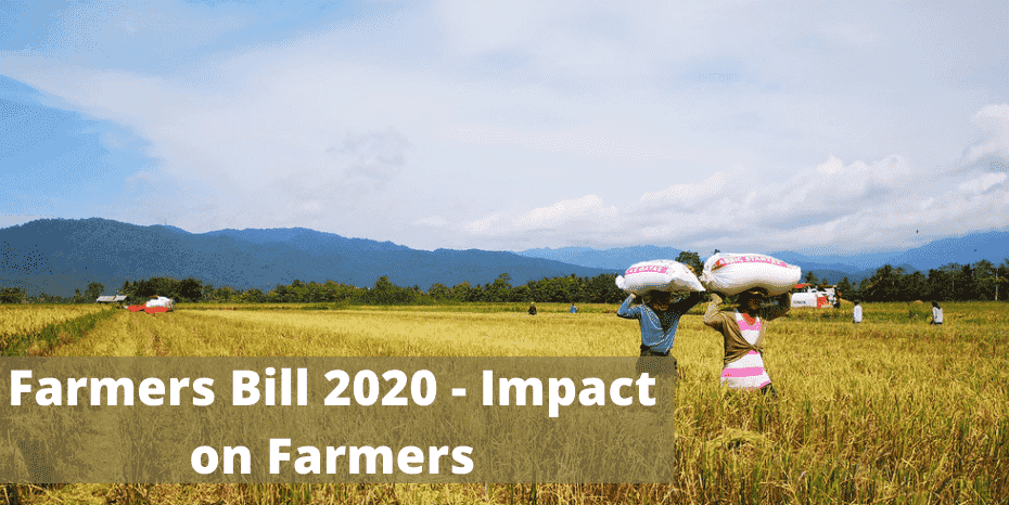 Farmers carrying Ripped crops with text Farmer's Bill 2020