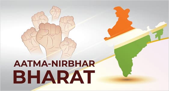 Aatma Nirbhar Bharat shown by raised fists and Indian map 
