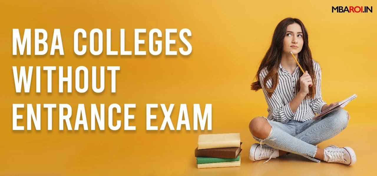 Student thinking with notebook beside books, highlighting MBA colleges without entrance exams