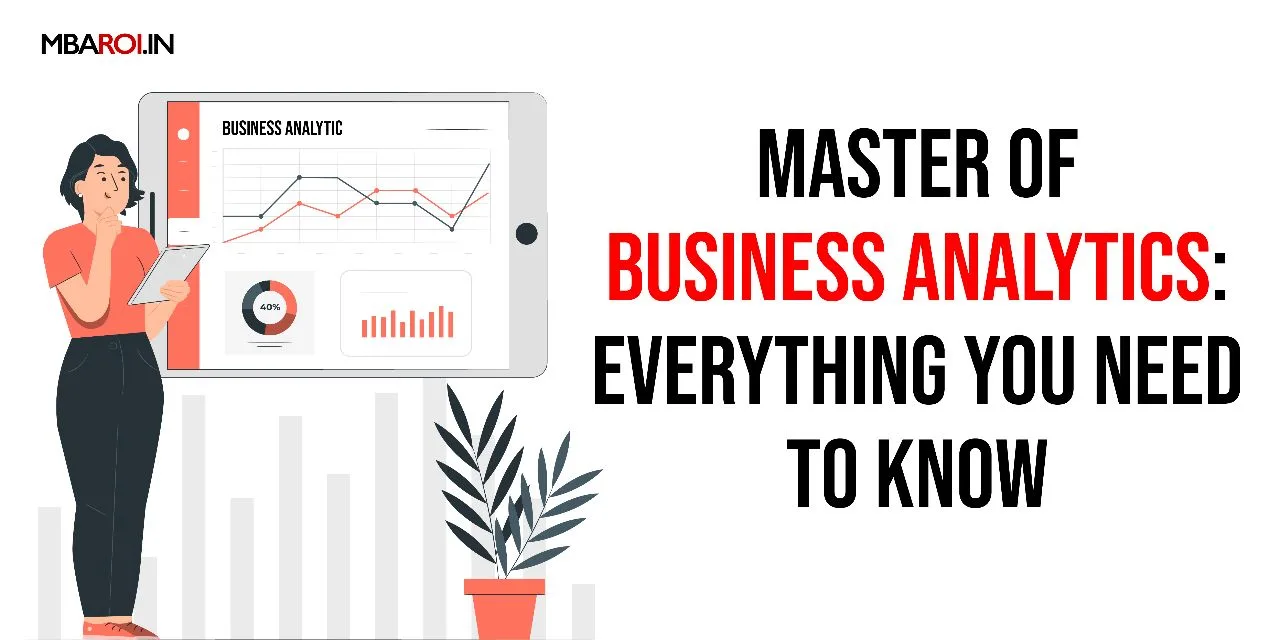 Master of Business Analytics guide with woman viewing data charts