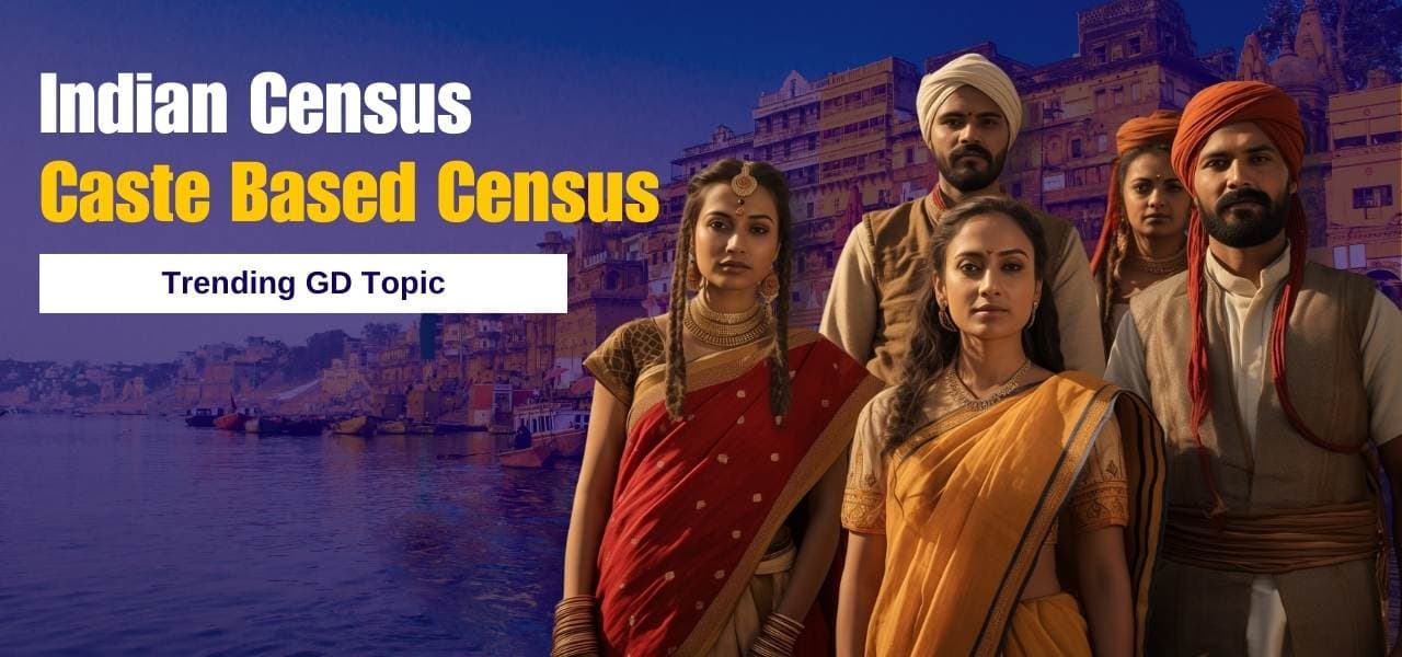 Different caste people standing with text Indian Census Caste based Census
