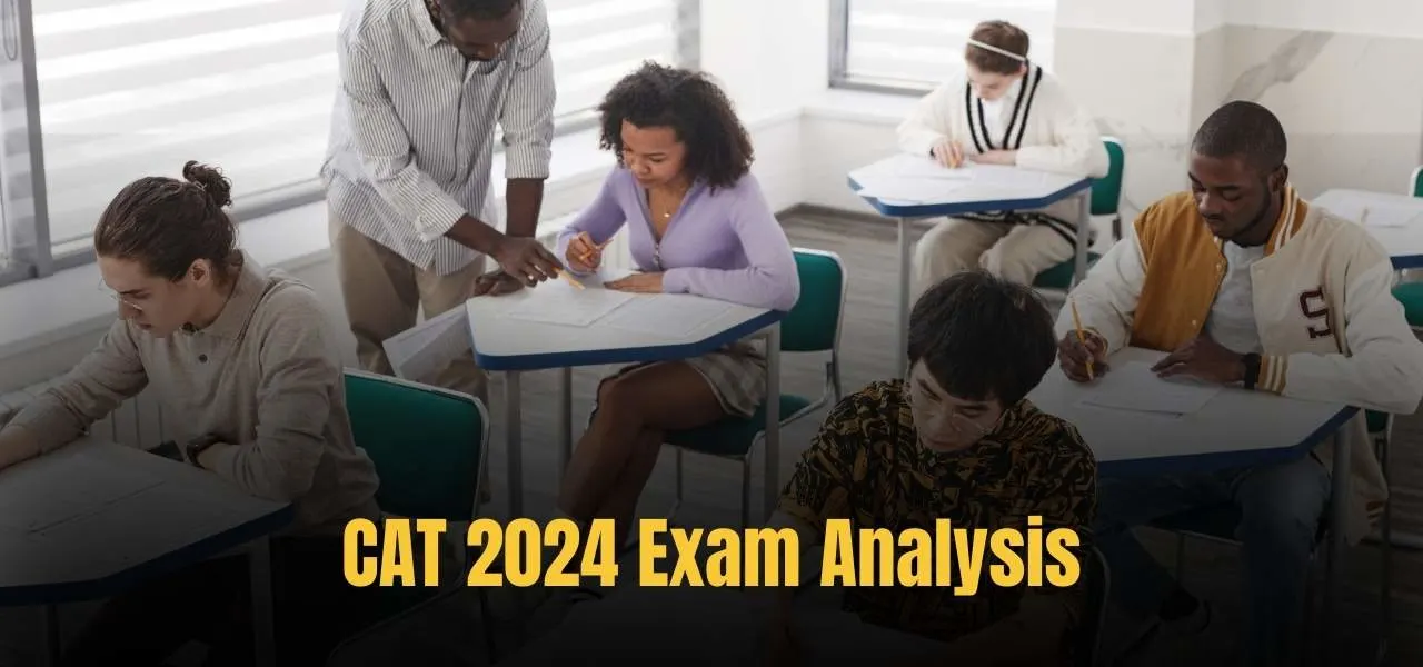 CAT 2024 exam analysis – students appearing for Common Admission Test in classroom, difficulty level, section-wise review, and paper insights.