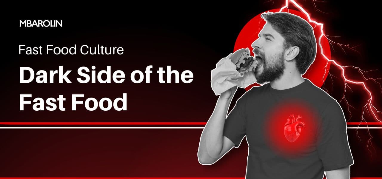 Man eating fast food with text dark side of the Fast Food 