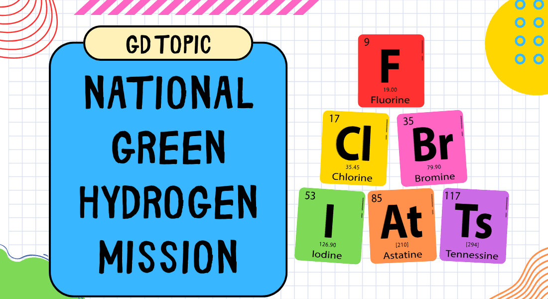 Different element symbols with text National Green Hydrogen Mission