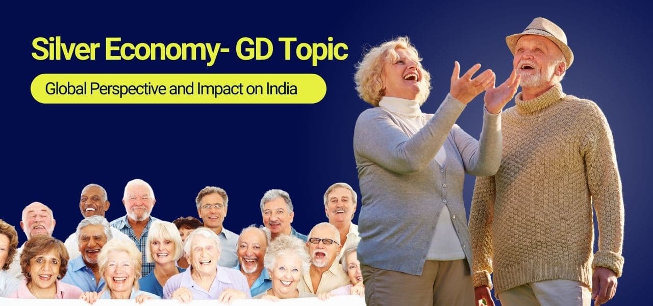 People standing and laughing with text The Silver Economy