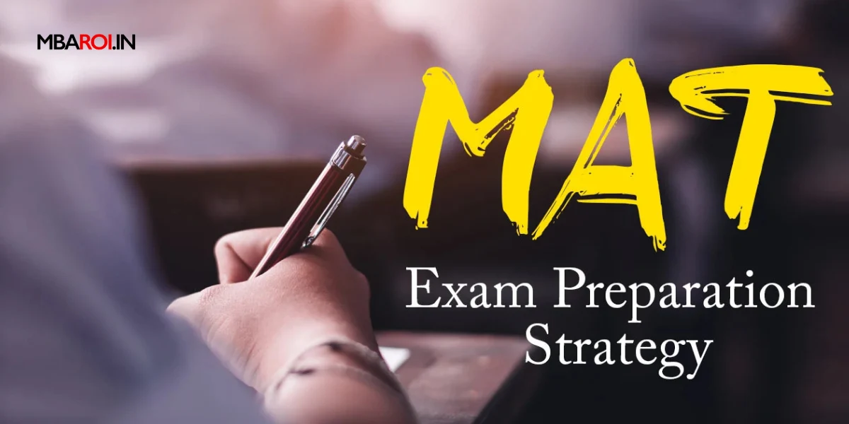 Student writing notes with text about MAT exam preparation strategy
