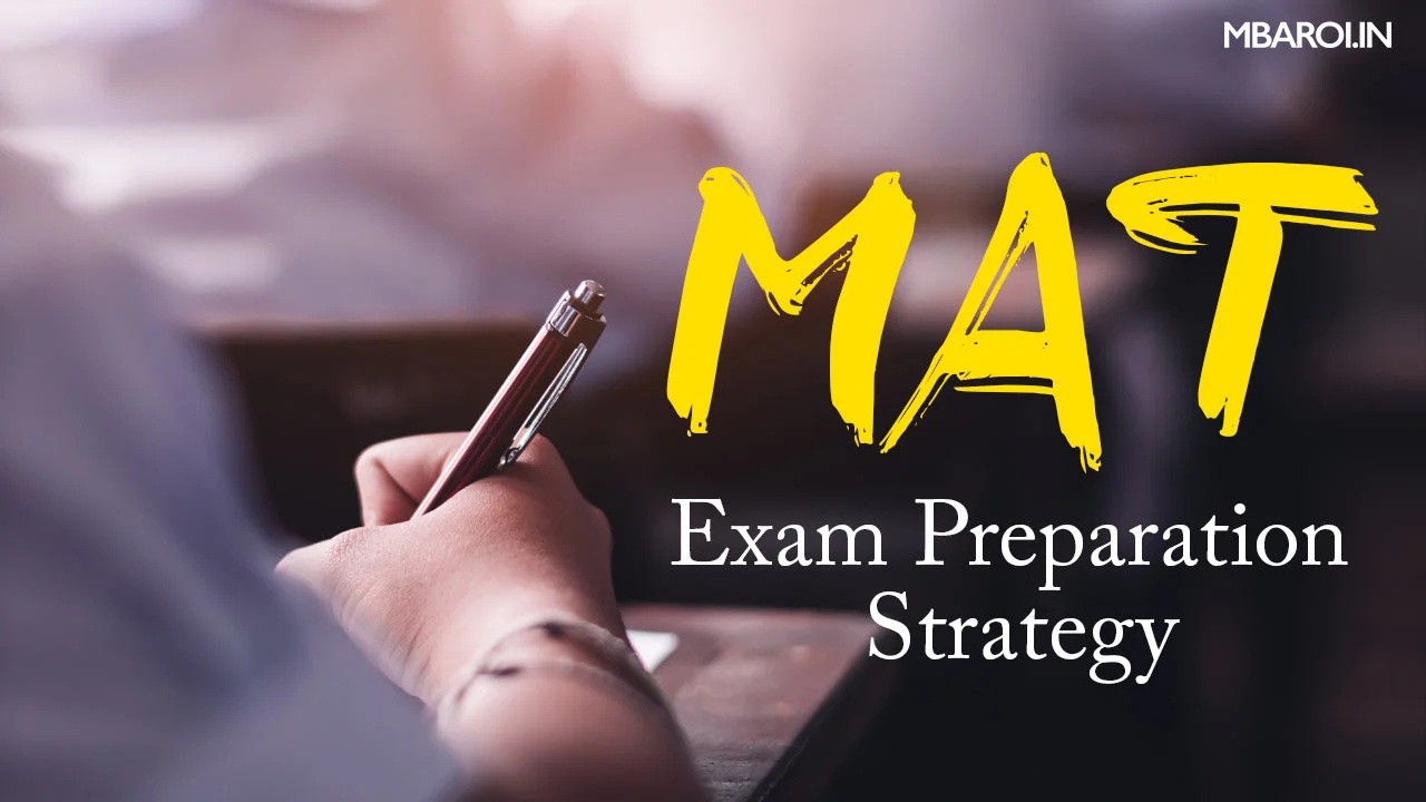 Student writing notes with text about MAT exam preparation strategy