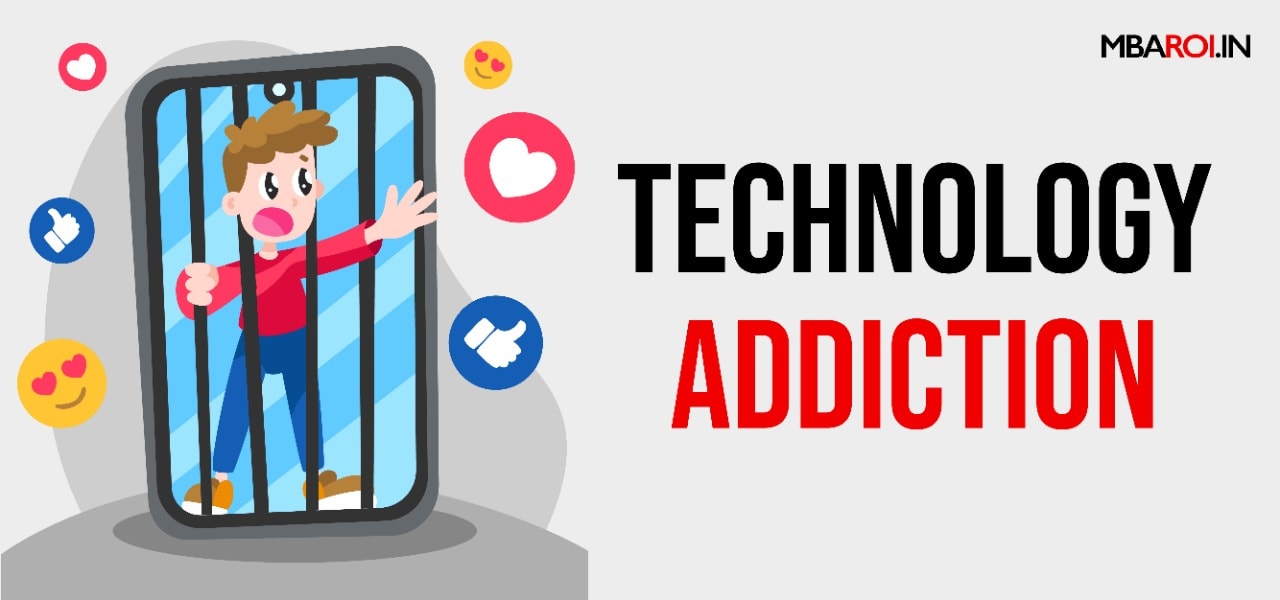 Illustration showing a person trapped inside a smartphone with social media icons around, symbolizing technology and smartphone addiction