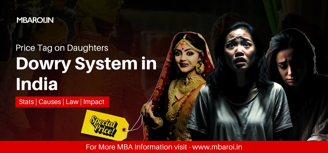 women In bride outfit with text Dowry System in India