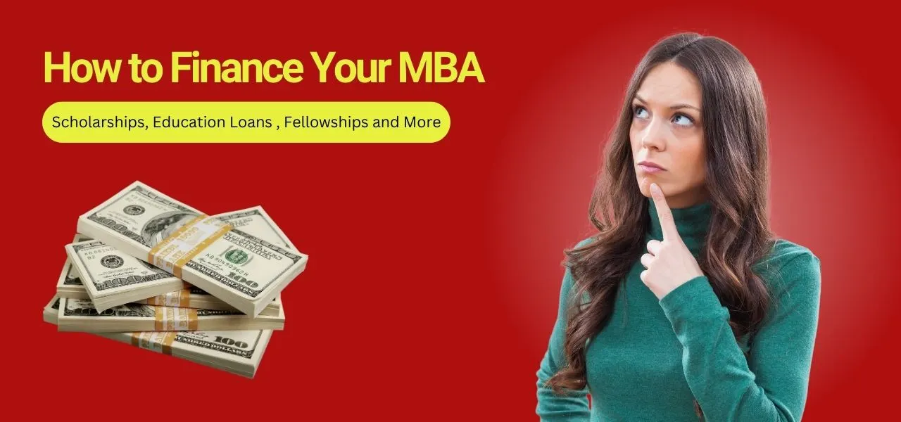 How to finance your MBA with scholarships, education loans, fellowships, and funding options – student thinking about MBA costs with dollar bundles.