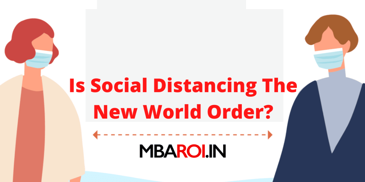 Social distancing depicted by people wearing masks