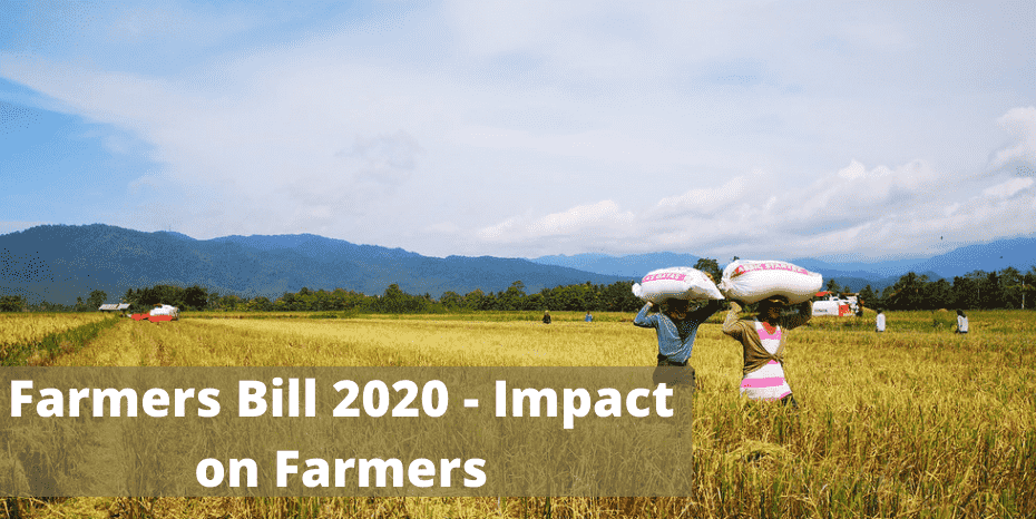 Farmers carrying Ripped crops with text Farmer's Bill 2020