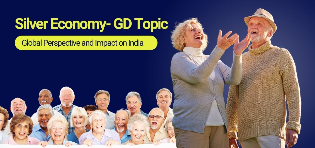 People standing and laughing with text The Silver Economy